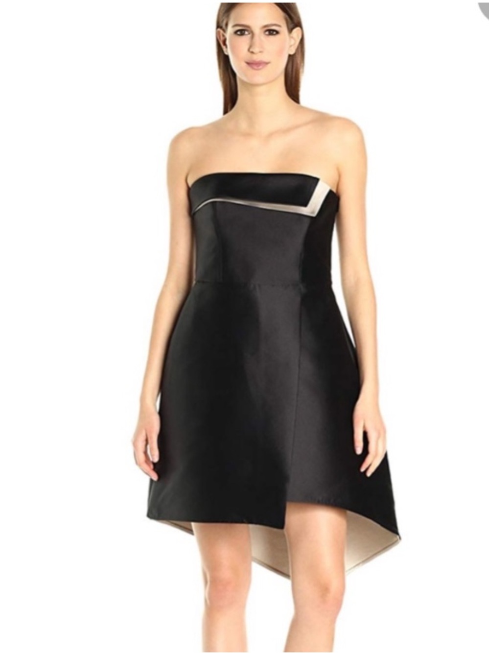 Halston Heritage Black Strapless Hi-low cocktail dress